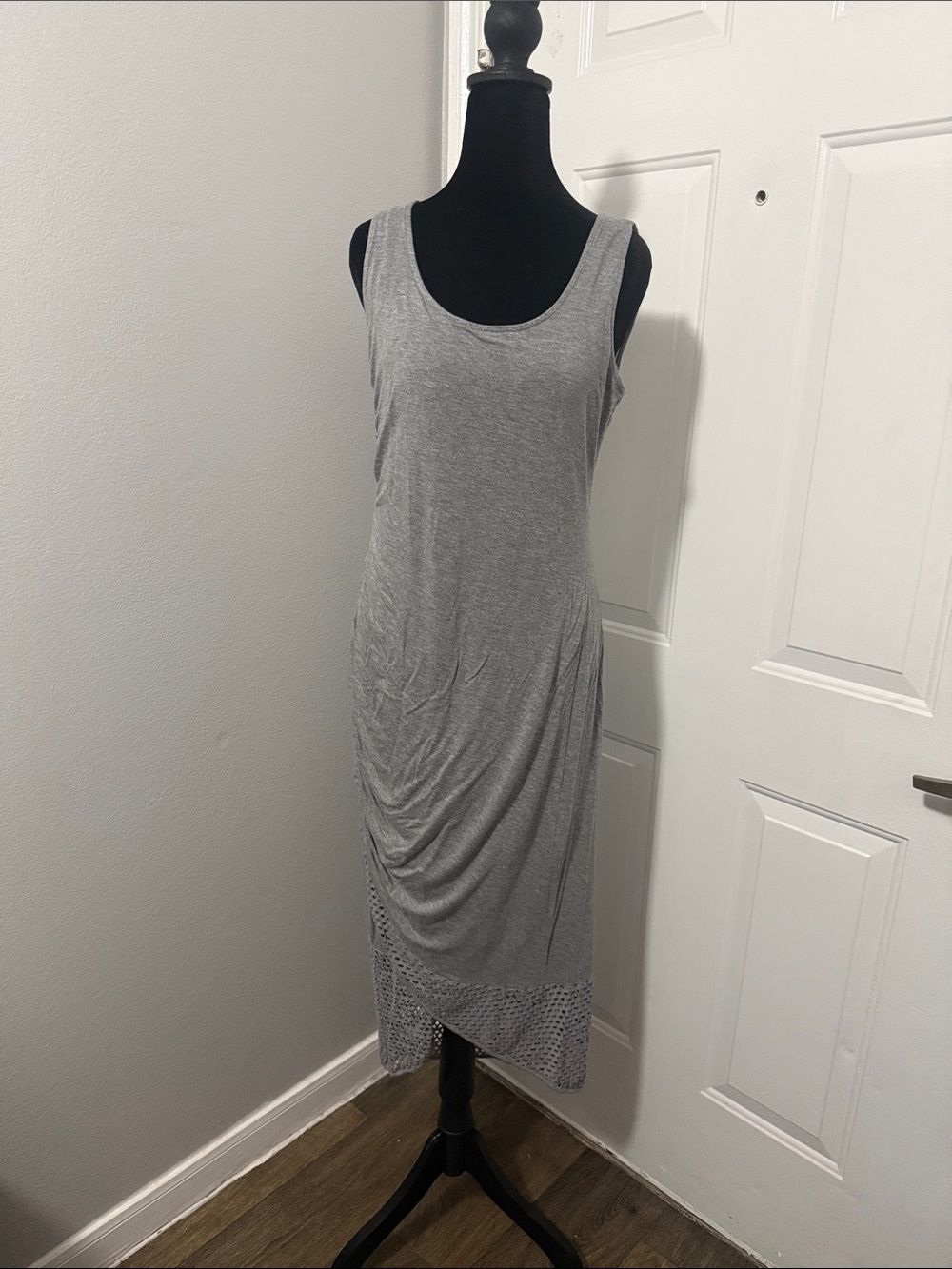 Boston Proper Light Grey Sleeveless Midi Dress with Crochet Hem